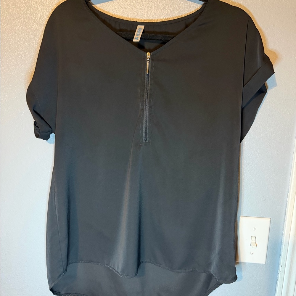 Elegant Charcoal Zip-Front Blouse